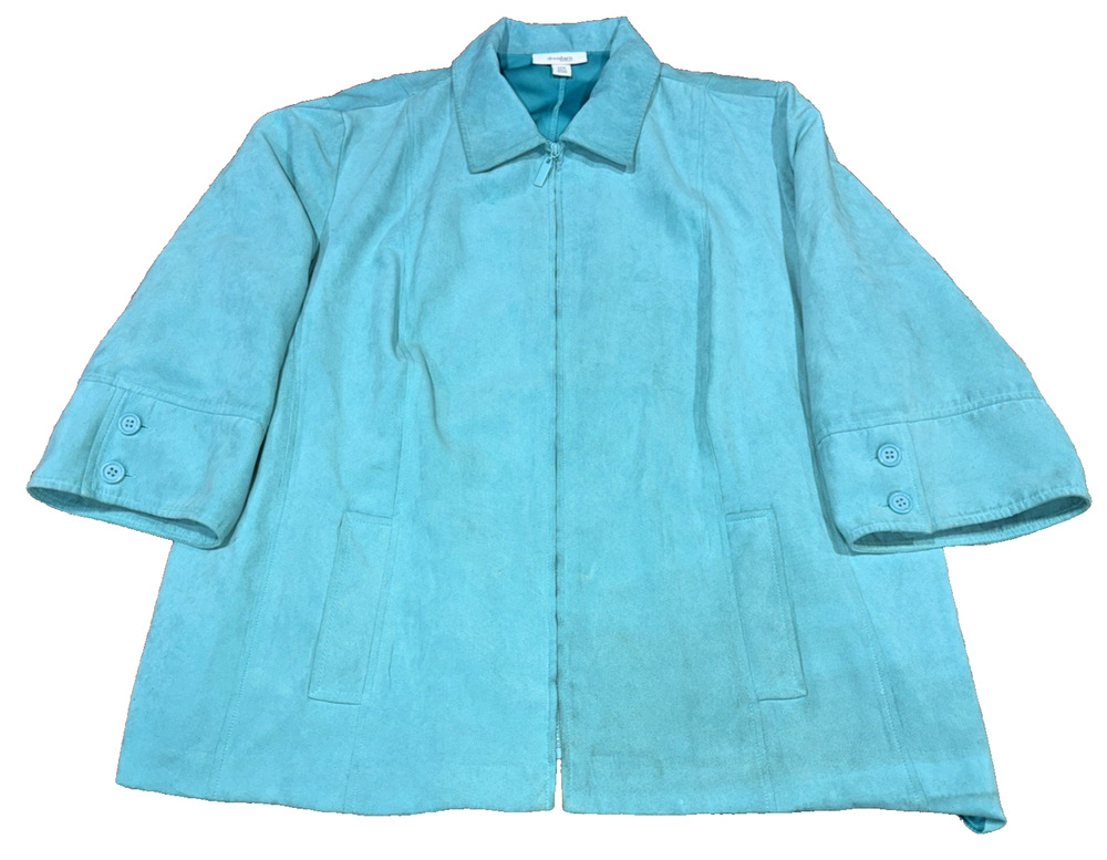 Dressbarn Woman Aqua Faux Suede Zip Jacket Plus Size 20W